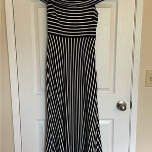 Banana Republic Navy and White A-Line Dress with Bateau Neckline
